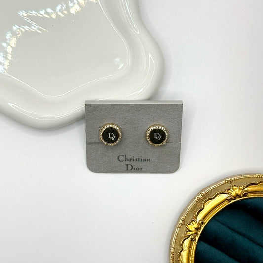 Dior 黑琺瑯圓標耳夾|Dior Black Logo Circle Clip-On Earrings