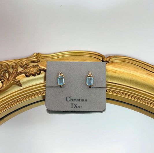 Dior 天藍水晶長方耳夾|Dior Sky Blue Crystal Clip-On Earrings