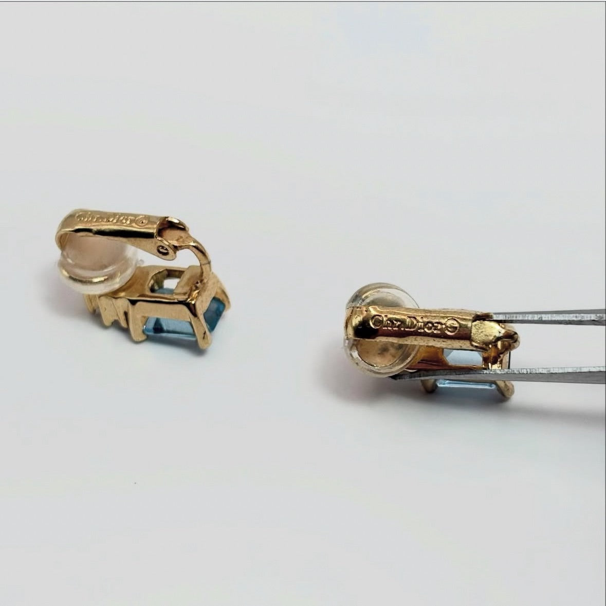 Dior 天藍水晶長方耳夾|Dior Sky Blue Crystal Clip-On Earrings