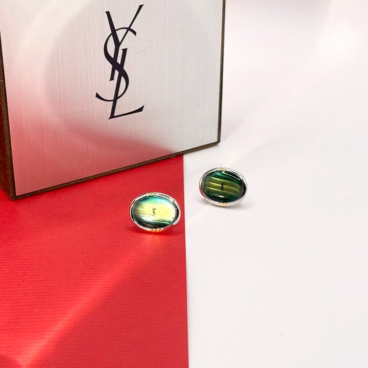 YSL 綠暈耳針 | YSL Iridescent Logo Earrings